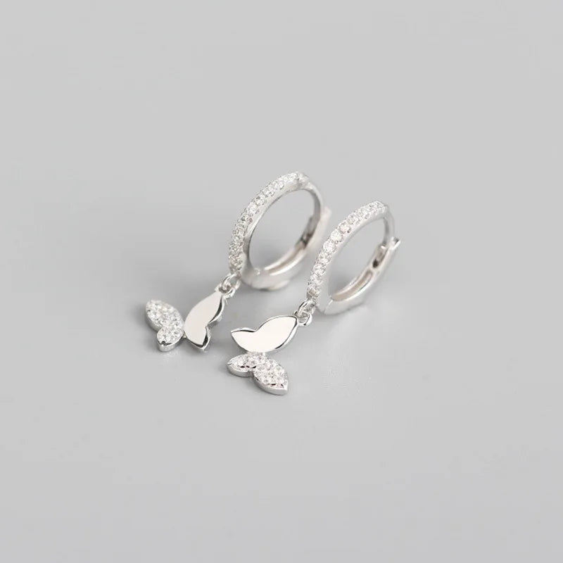 Real 925 Sterling Silver18k Gold Plated Pure Zircon Butterfly Hoop Earrings Fine Jewelry