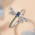 925 Sterling Silver Dragonfly Ring Blue Green Real CZ Stones Fine Jewelry