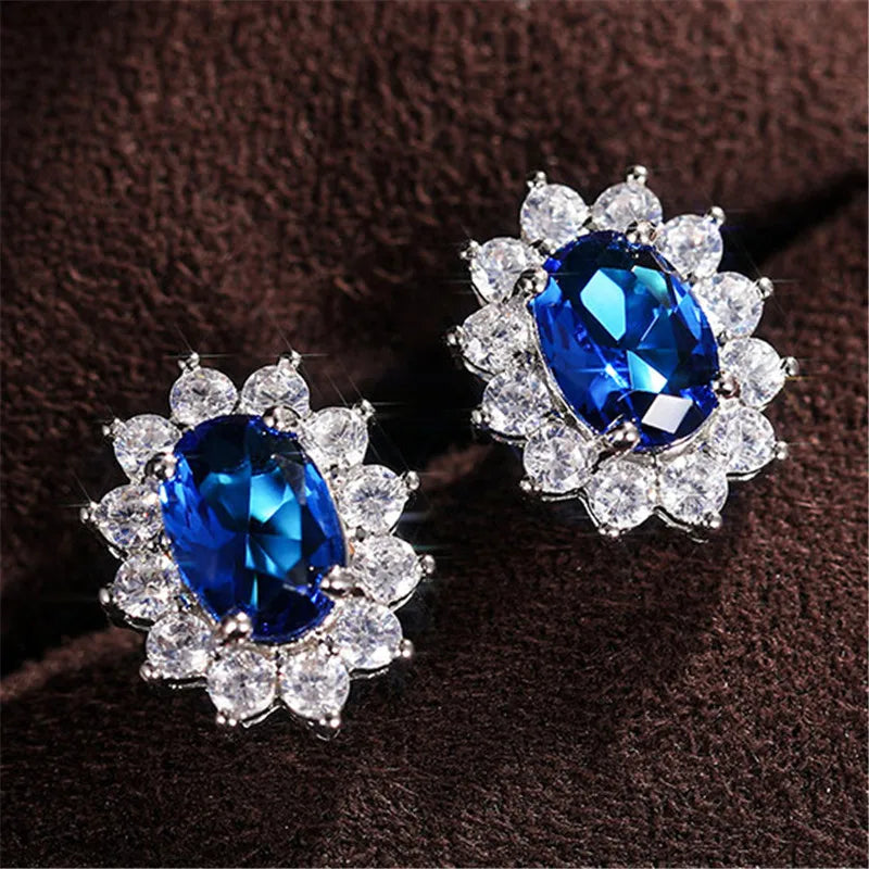 New 925 Sterling Silver Pure Zircon Birthstone Sunflower Shape Stud Earrings Oval Luxury Fine Jewelry