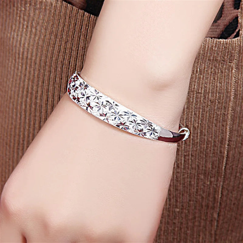 Romantic 925 Sterling Silver Star Bangle Bracelet Fine Jewelry