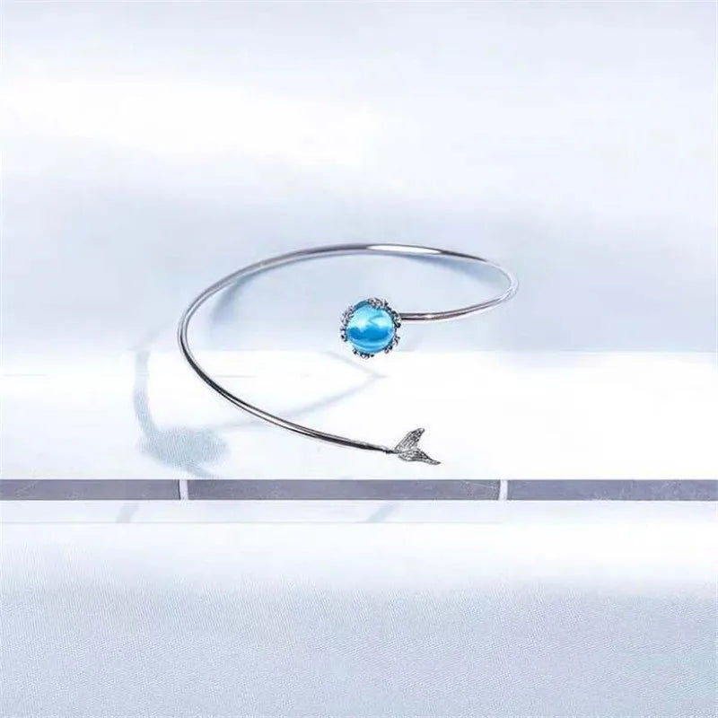 New 925 Sterling Silver Mermaid Fishtail Bangle Cuff Bracelet