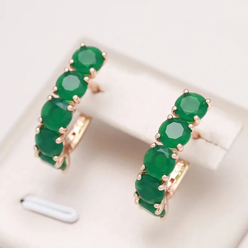 New 14K Multi Gold Filled Natural Emerald with Zircon Diamond Earrings Fine Jewelry