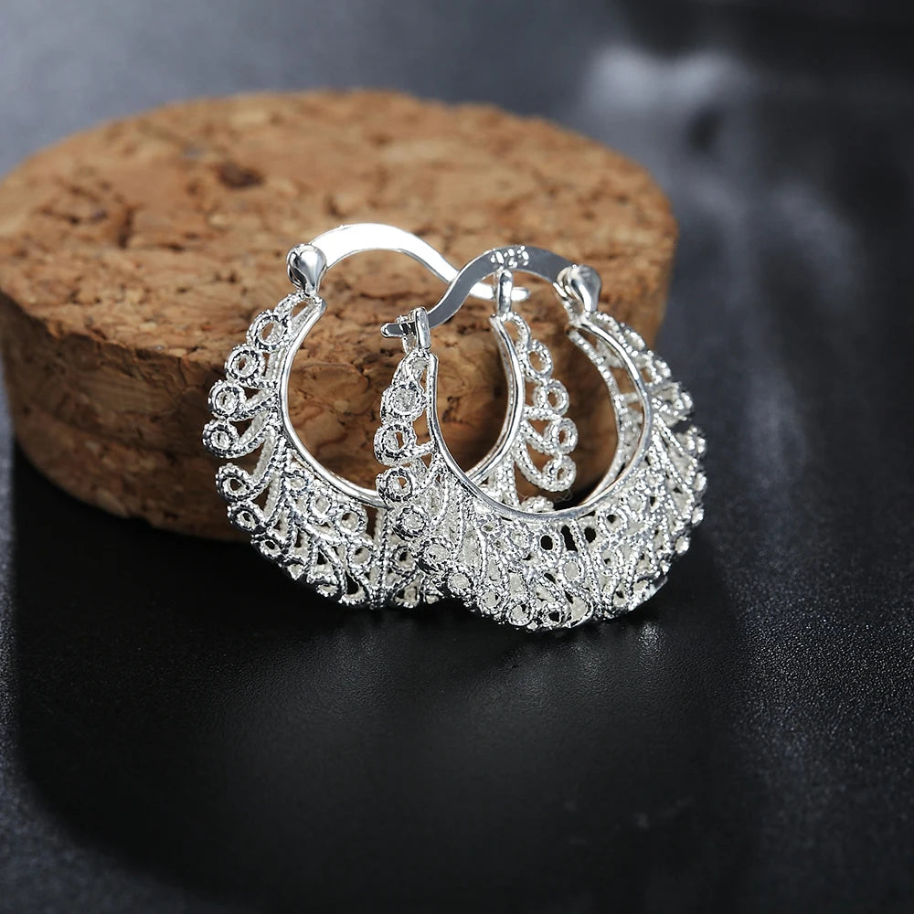 New 925 Sterling Silver Hollow Carved Drop Earrings Fine Jewelry
