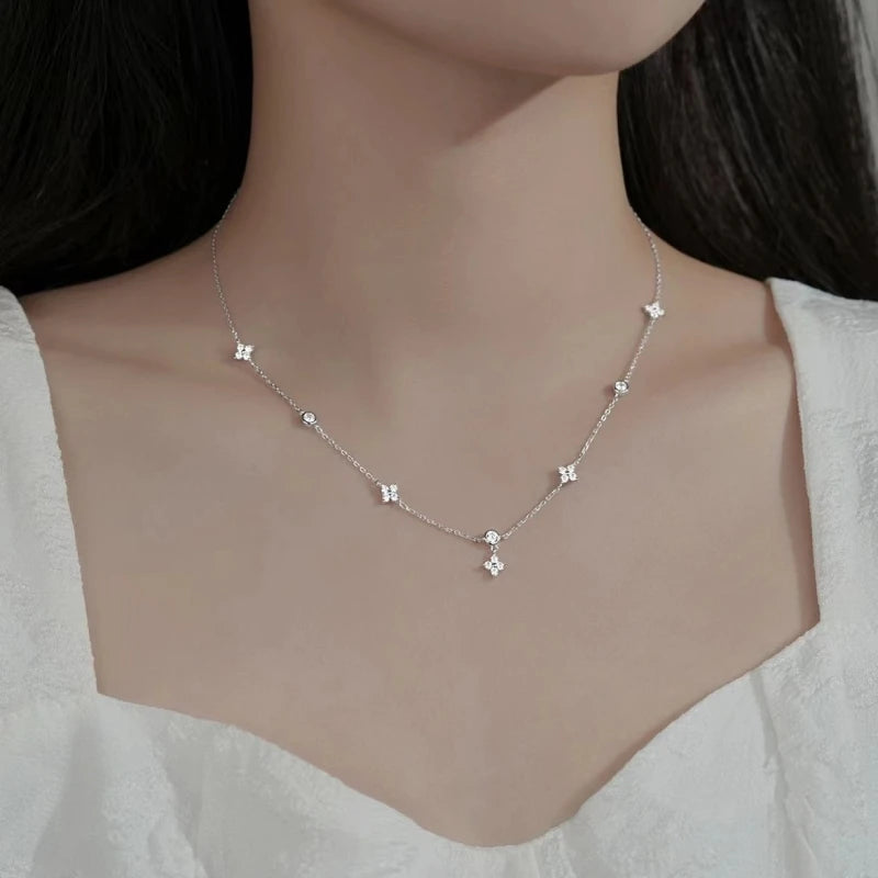 925 Sterling Silver 18K Gold Plated Sparkling Zircon Flower Necklace Bracelet Exquisite Jewelry