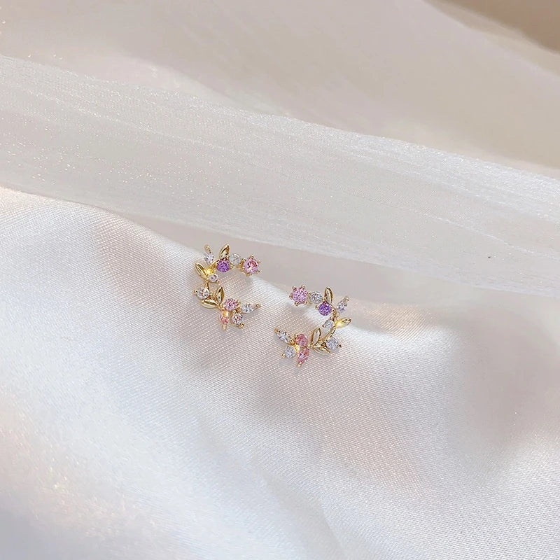 New Exquisite S925 Silver 18k Gold Filled Zircon Stone Flower Butterfly Earrings Fine Jewelry