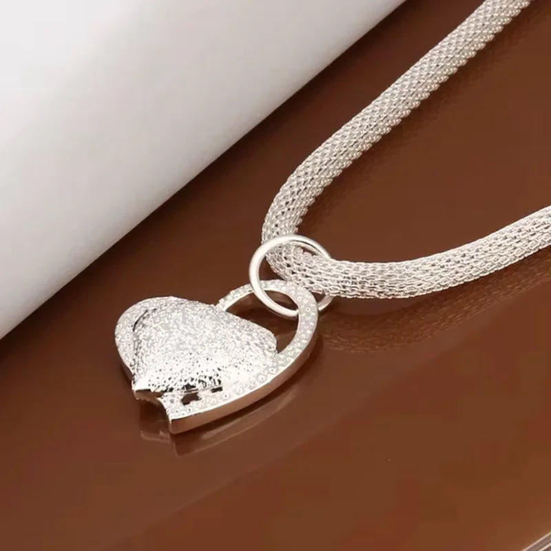 925 Sterling Silver Gorgeous Heart Charm Love Necklace Jewelry