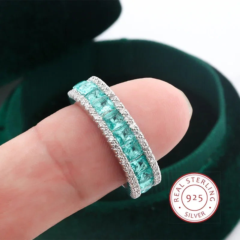 925 Sterling Silver Single Row Zircon Diamond Ring Fine Jewelry