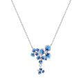 Fine 925 Sterling Silver Blue Iris Flower Pendant Necklace Jewelry