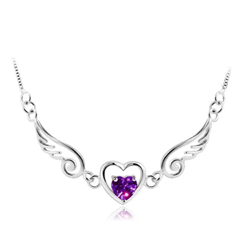 925 Sterling Silver Fashion Light Luxury Angel Love Wings Zircon Necklace