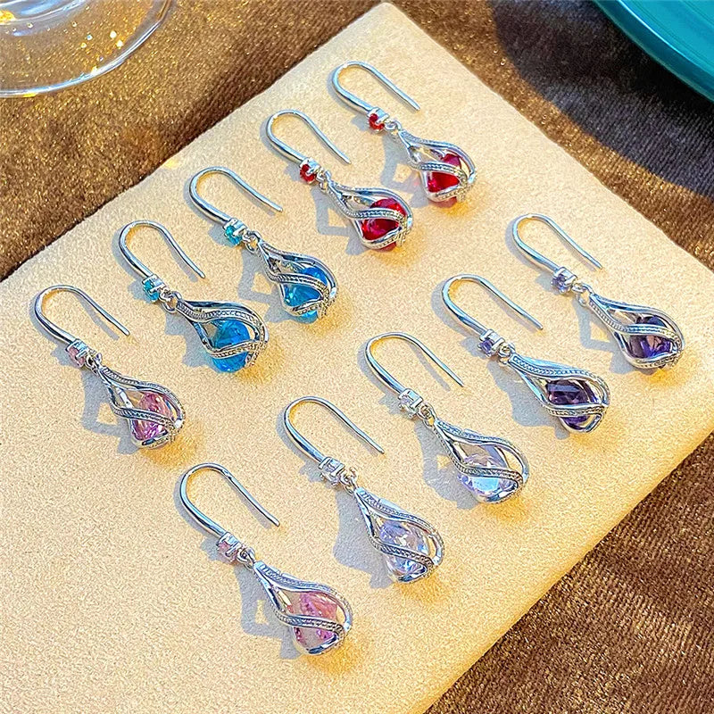 Fine 925 Sterling Silver Luxury Crystal Zircon Earrings Charms Jewelry Gift