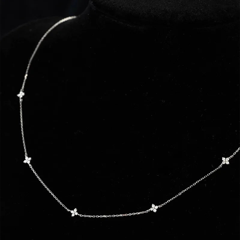 Dainty 925 Sterling Silver Plated 18K Gold Sparkling Zircon Flower Necklace for Women Exquisite Jewelry Gifts