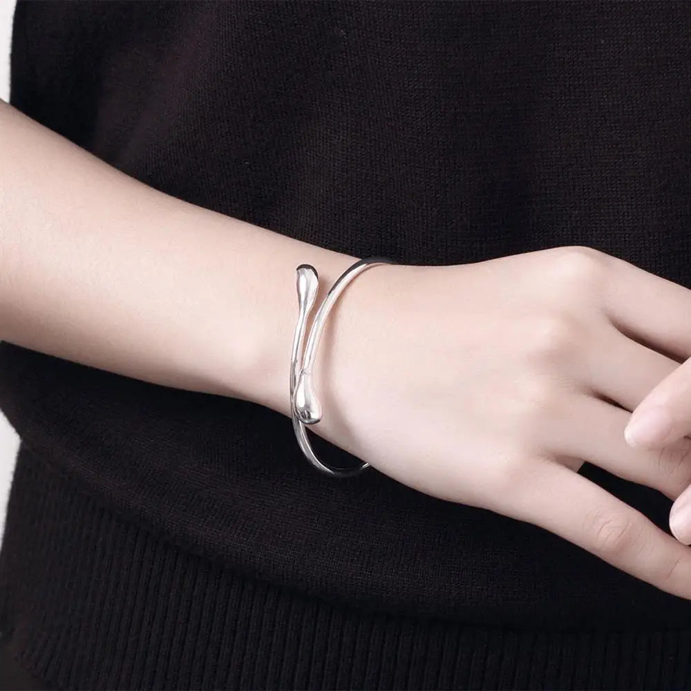 Fine 925 Sterling Silver Bracelet Water Droplets Bangle Jewelry
