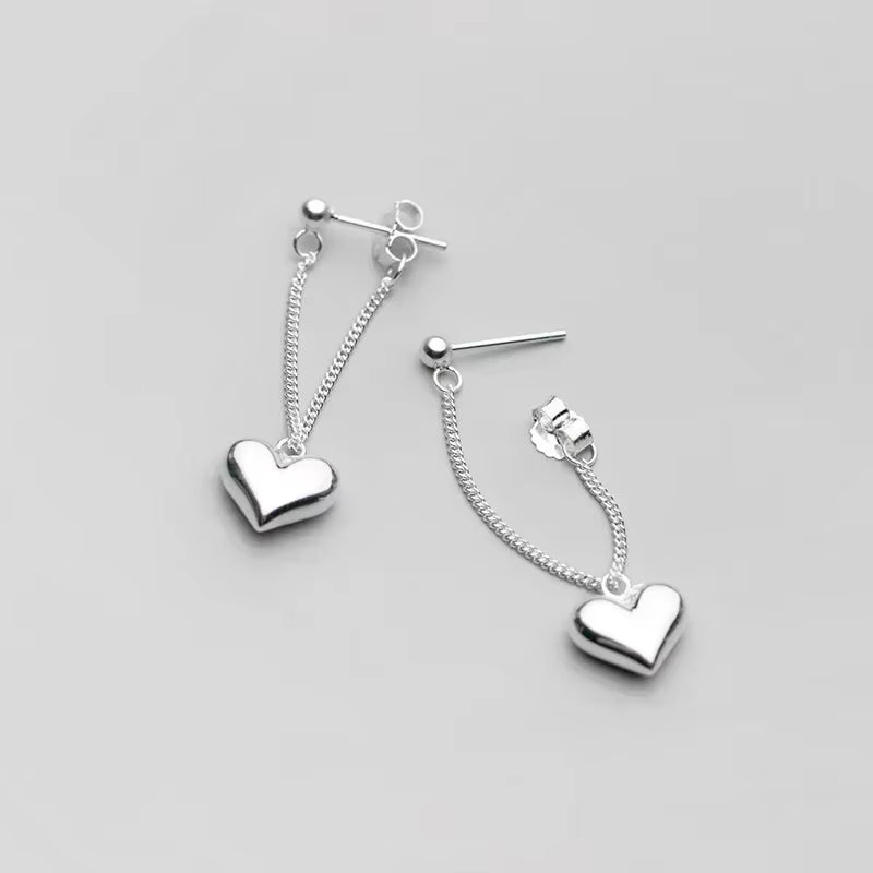 New 925 Sterling Silver Heart Chain Earrings Fine Jewelry