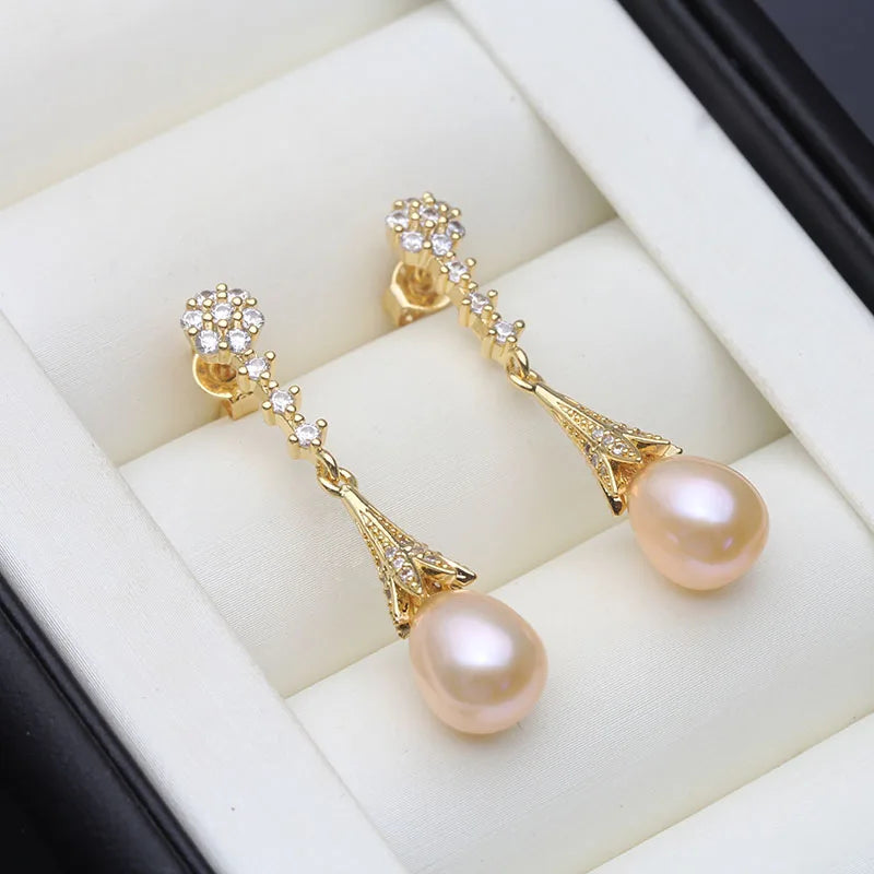 Real Natural Pearl Drop Earrings 925 Silver Earrings Choice of Color