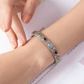 New 925 Silver Luxury Inlaid Colored Gemstone Bangle Bracelet Fine Jewelry