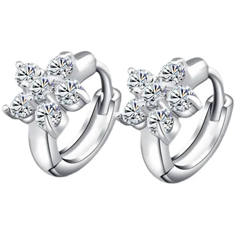 New 923 Sterling Silver Charming Snowflake Pure Zircon Hoop Earrings Fine Jewelry