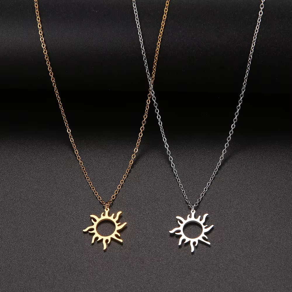 316L Stainless Steel Necklace Plated Ethnic Sun Totem Pendent Necklaces for Charm Women Birthday Party Fashion Jewelry