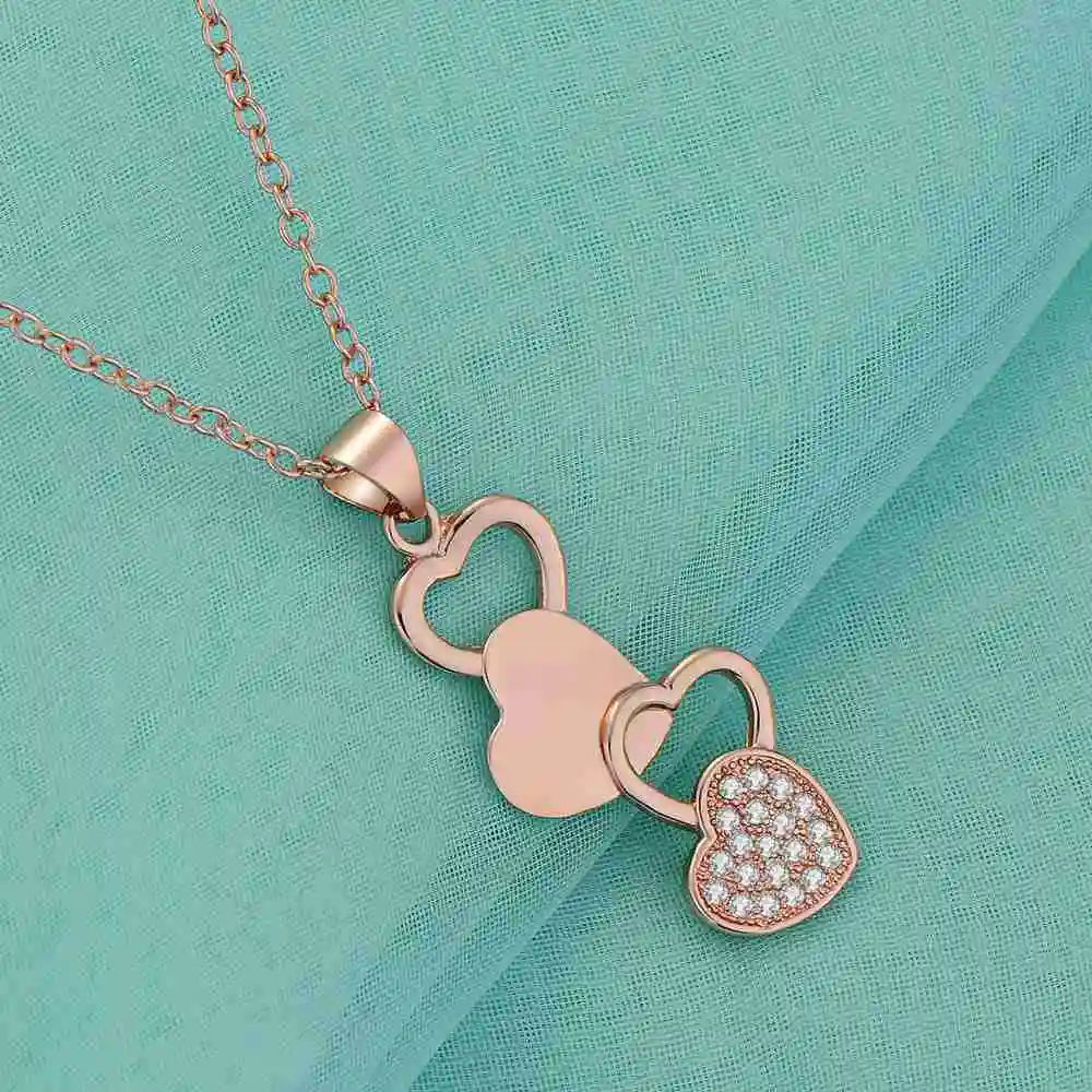 Fine 925 Sterling Silver Necklace 18K Gold Plated 5A Zircon Heart Pendant Jewelry Fashion 