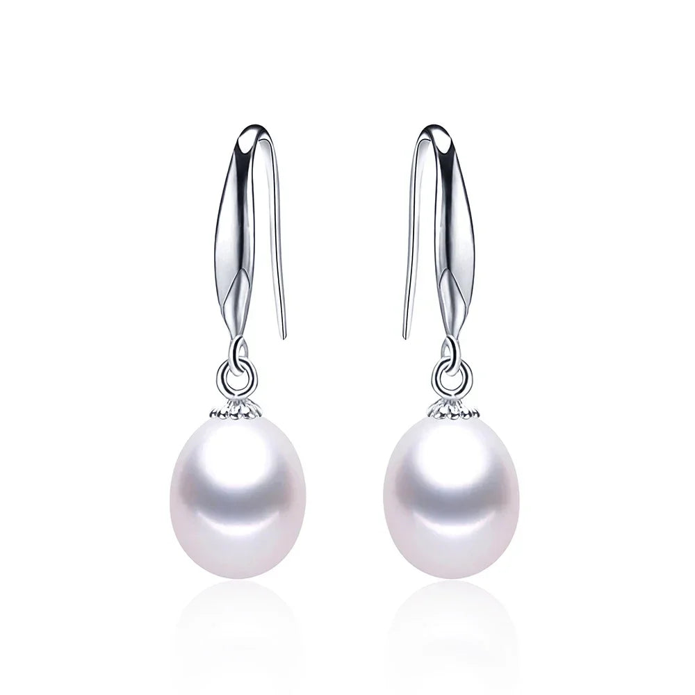 New 925 Sterling Silver Natural Freshwater Cultured Pearl Drop Earrings Fine Jewelry