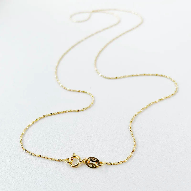 Fine 925 Sterling Silver Gold Plated Link Chain 1Mm Thin Necklace Jewelry 40Cm 45Cm