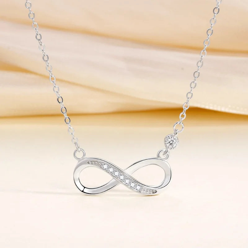 925 Sterling Silver 18K Gold Plated Sparkling Zircon Infinity Love Clavicle Necklace