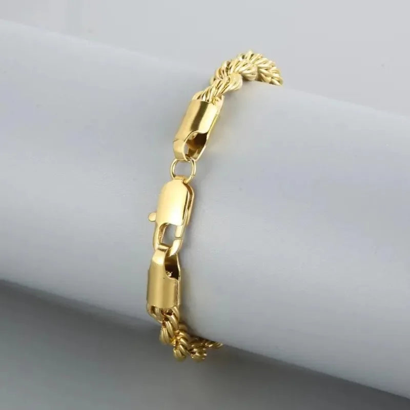 18K Gold Plated 925 Sterling Silver 4MM Chain Bracelets for Men Women Unisex Simple Charm Bracelet Wedding Party Gift 20Cm 8In
