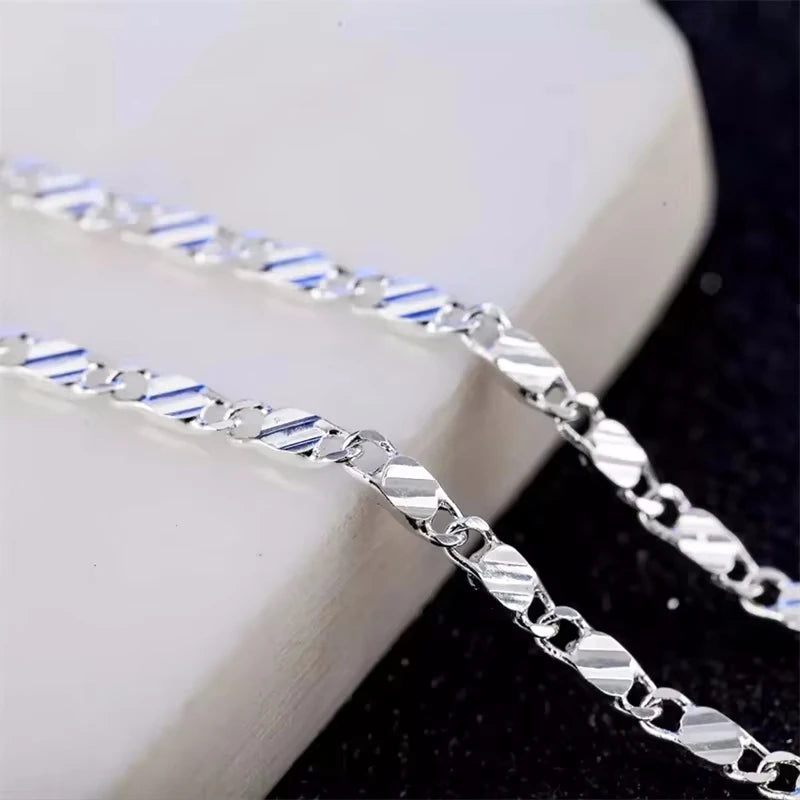 925 Sterling Silver 18K Gold Plated Necklace 2MM 16/18/20/22/24/26/28/30 Inch Side Chain Necklace Jewelry
