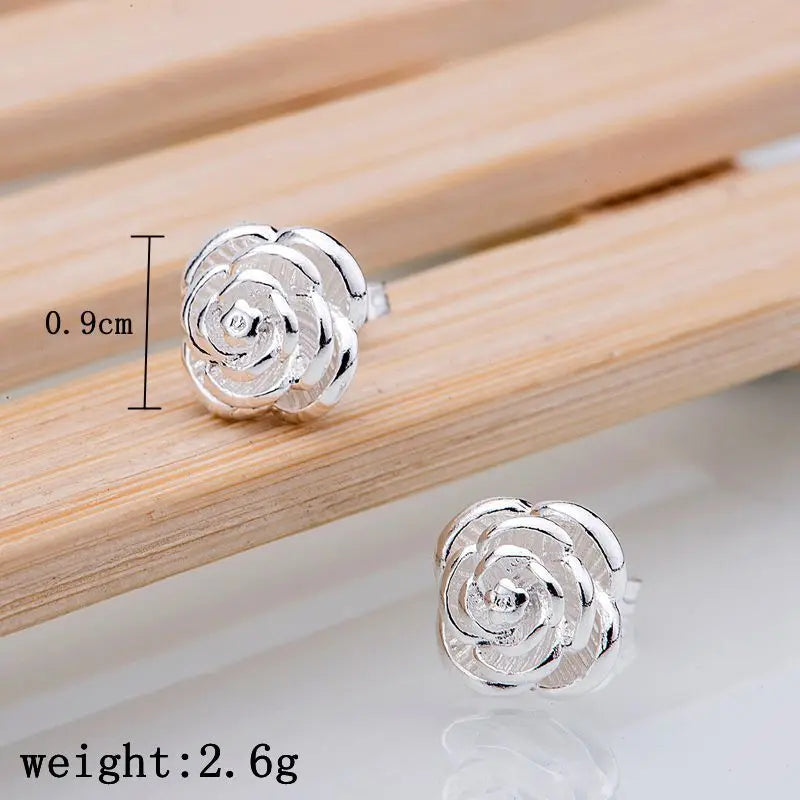 New 925 Sterling Silver Rose Flower Stud Earrings Fine Jewelry