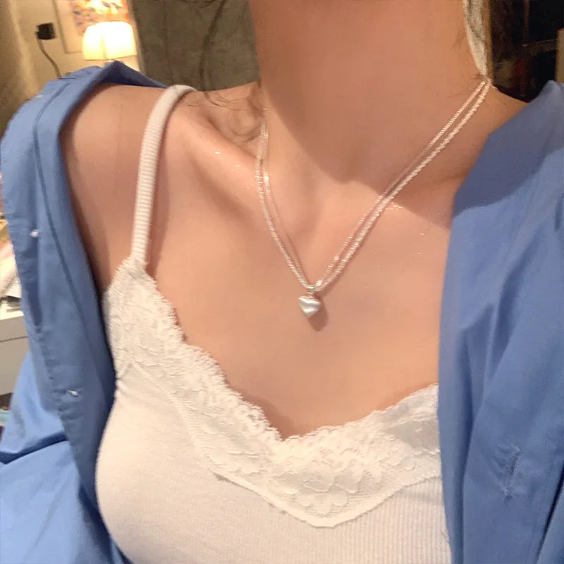 Fine 925 Sterling Silver Love Necklace Simple Style Heart Charm Pendant Choker Fine Jewelry