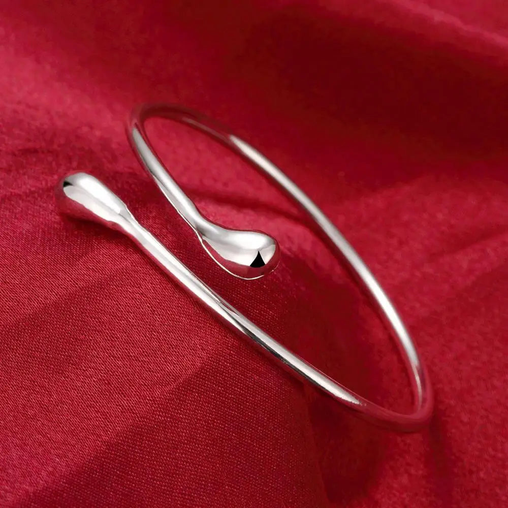 Fine 925 Sterling Silver Bracelet Water Droplets Bangle Jewelry