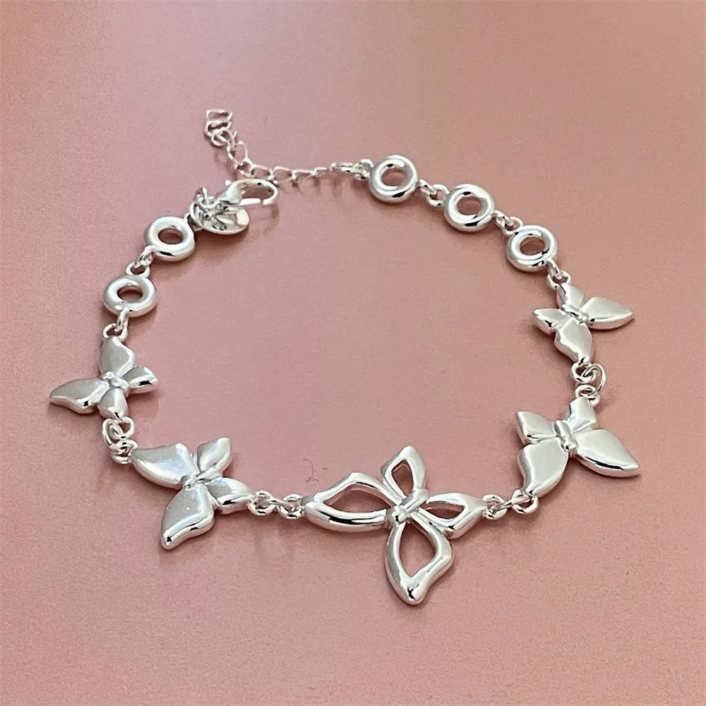 New 925 Sterling Silver Charm Butterfly Bracelet Elegant Jewelry