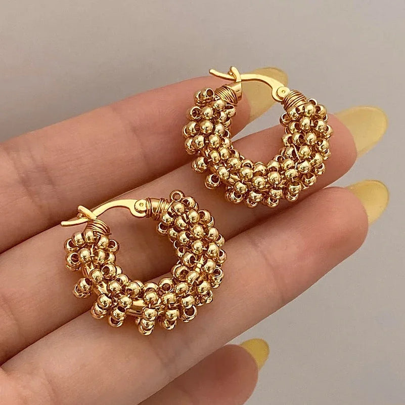 New 923 Sterling Silver 18k Gold Plated Twisted Bead Hoop Earrings Fine Jewelry