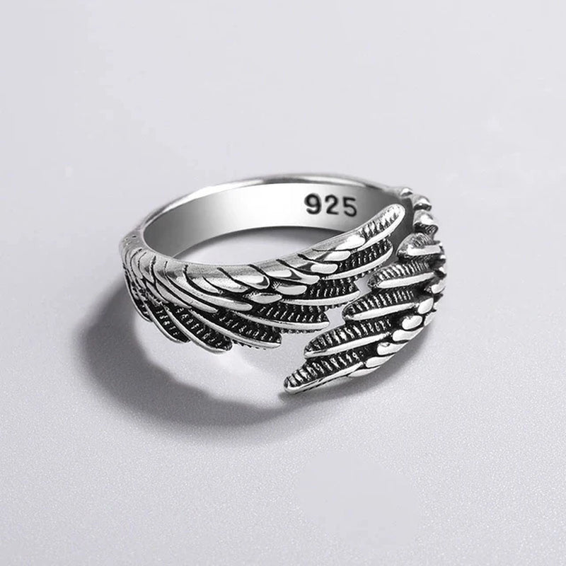 925 Sterling Silver Zircon Vintage Angel Wings Ring Fine Jewelry