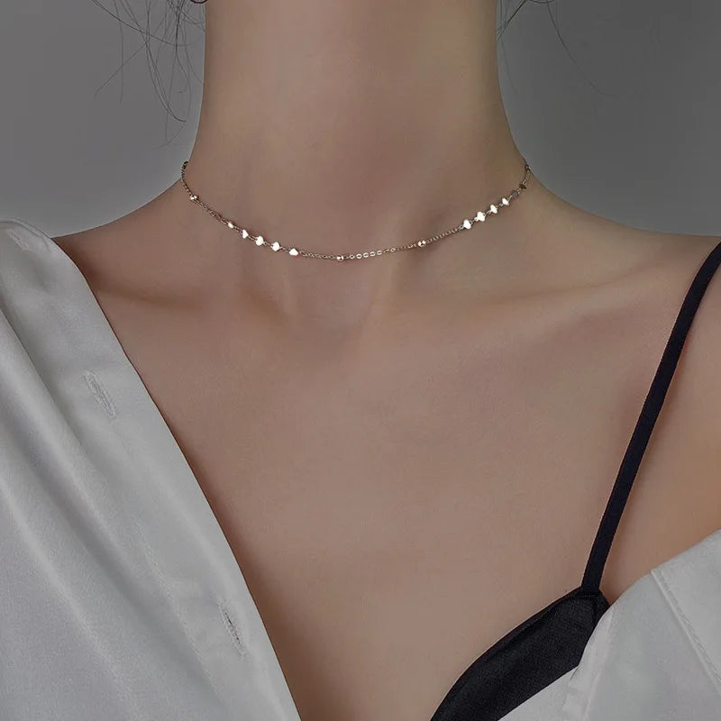 New 925 Sterling Silver Simple Style Heart-Shaped Necklace Charming Choker Necklace Fine Jewelry