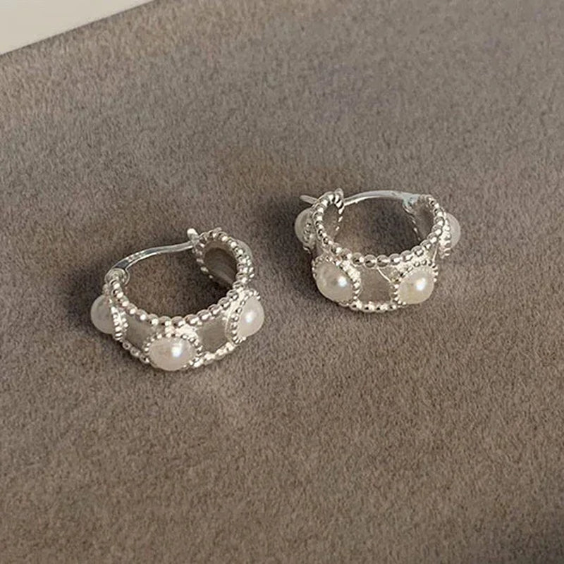 New 925 Sterling Silver Silver Freshwater Pearl Bead Round Hoop Earrings Fine Jewelry