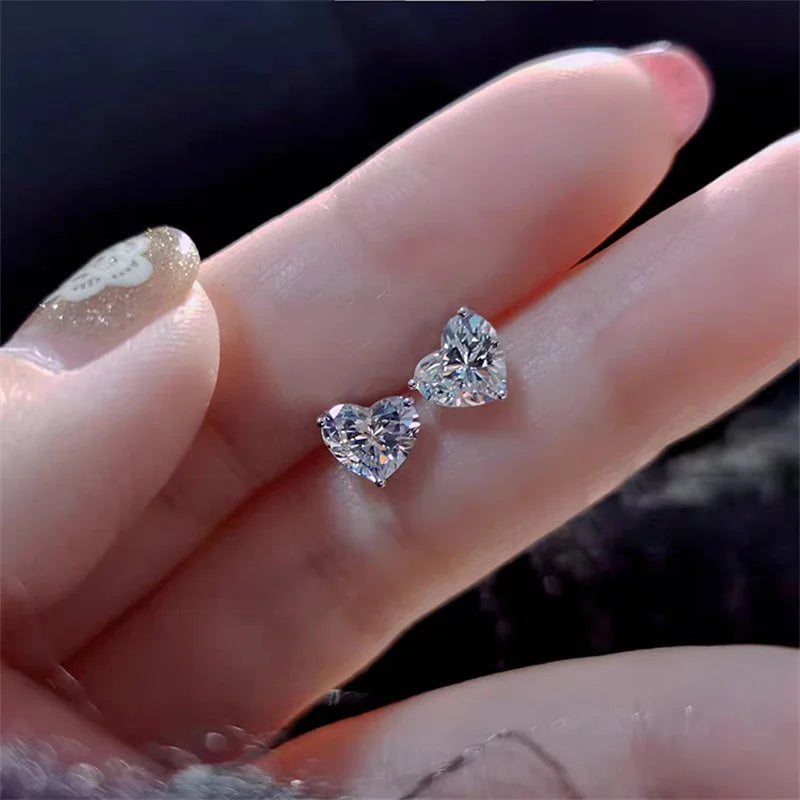 New 925 Sterling Silver Shiny Pure Zirconia Heart Earrings Exquisite Jewelry