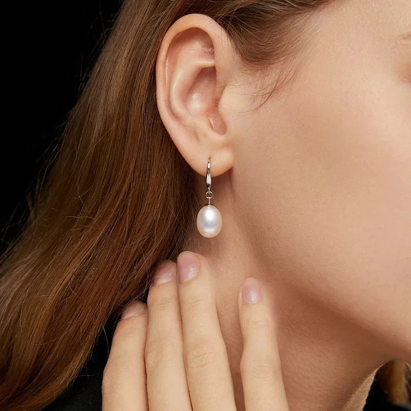 New 925 Sterling Silver Natural Freshwater Cultured Pearl Drop Earrings Fine Jewelry