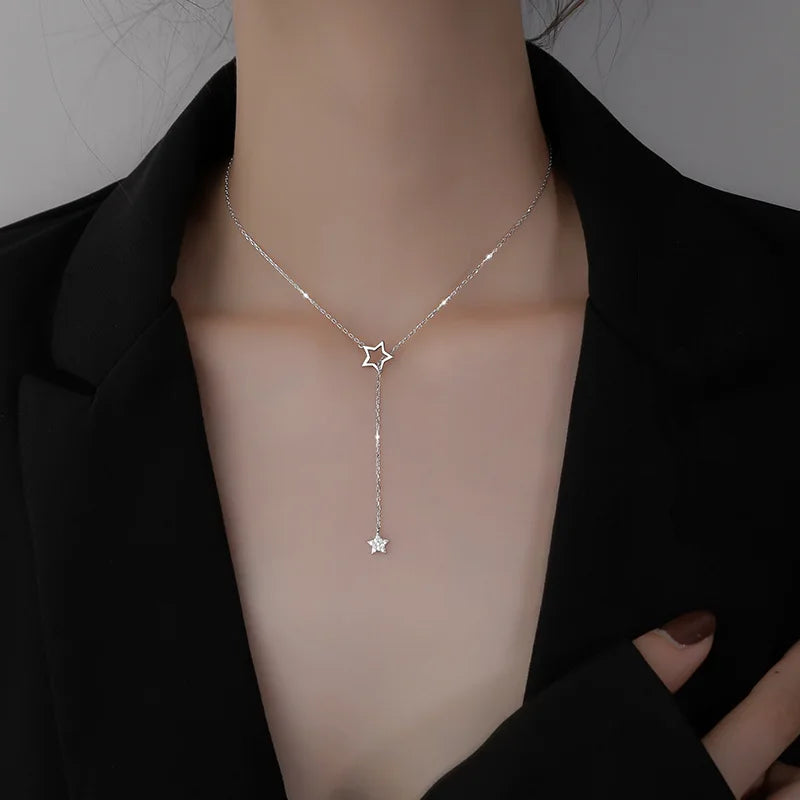 925 Sterling Silver Necklace Chain Star Pendants Exquisite Elegant Jewelry