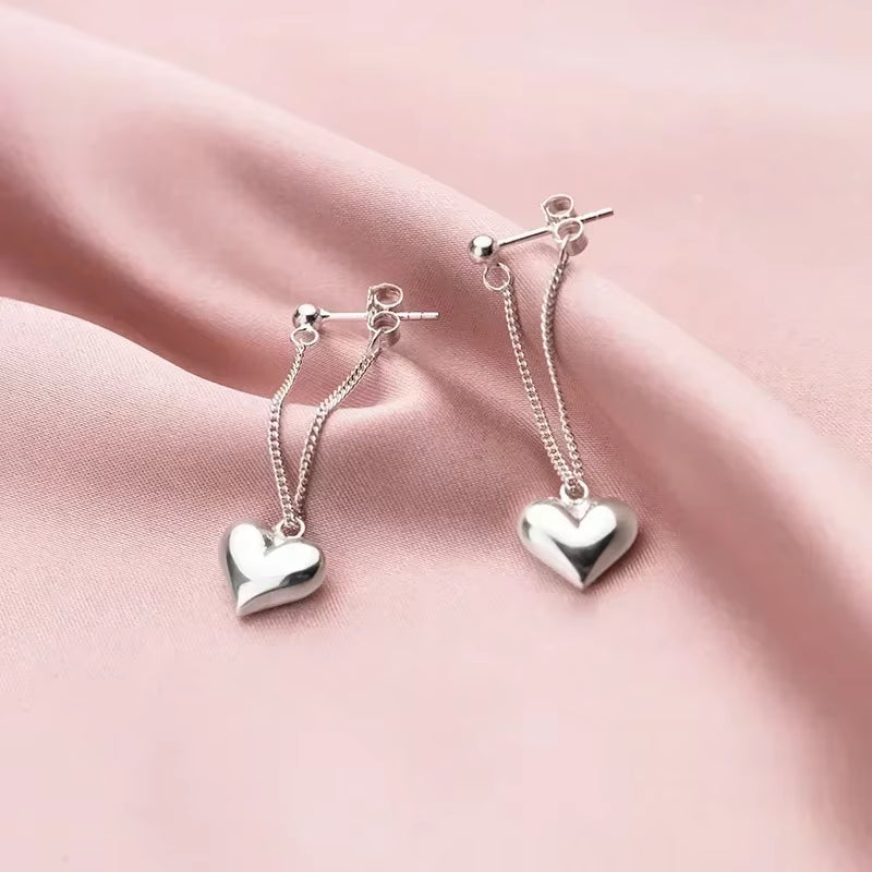 New 925 Sterling Silver Heart Chain Earrings Fine Jewelry