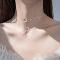 925 Sterling Silver Star Moon Necklace Tassel Collarbone Chain Sparkling AAA Zircon Pendant Fine Jewelry