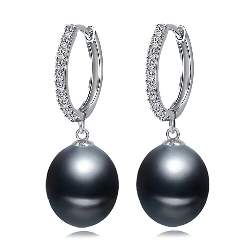 Natural Choice of Color Real Pearl Drop Hoop Earrings 925 Silver Earrings Jewelry