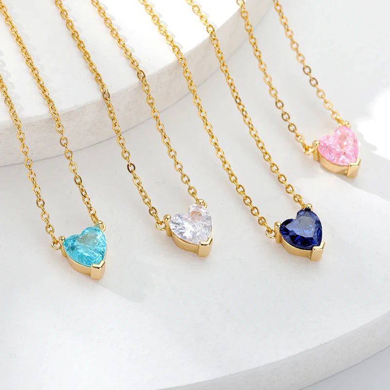 Heart Necklaces for Women Stainless Steel Gold Plated Chain Zircon Heart Pendant Choker Necklace Wedding Boho Jewelry Gift Femme