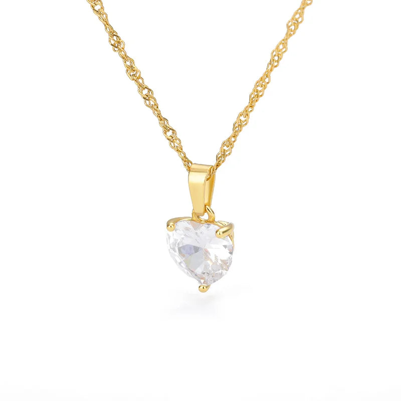 Heart Necklaces for Women Stainless Steel Gold Plated Chain Zircon Heart Pendant Choker Necklace Wedding Boho Jewelry Gift Femme