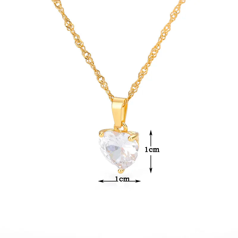 Heart Necklaces for Women Stainless Steel Gold Plated Chain Zircon Heart Pendant Choker Necklace Wedding Boho Jewelry Gift Femme