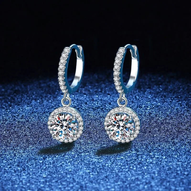 925 Sterling Silver 1 Carat Moissanite round Earrings Luxury Style