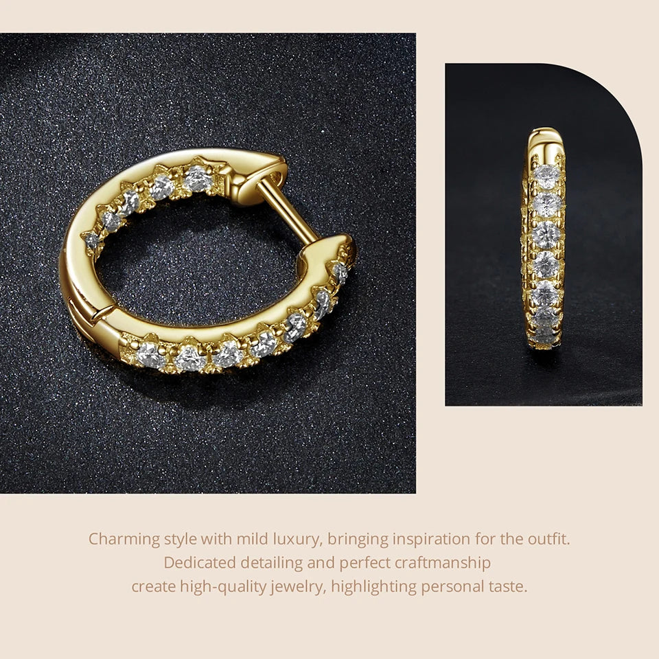 Gold Moissanite Hoop Earrings, 925 Sterling Silver D Color round Cut Lab Diamond Hypoallergenic Earrings