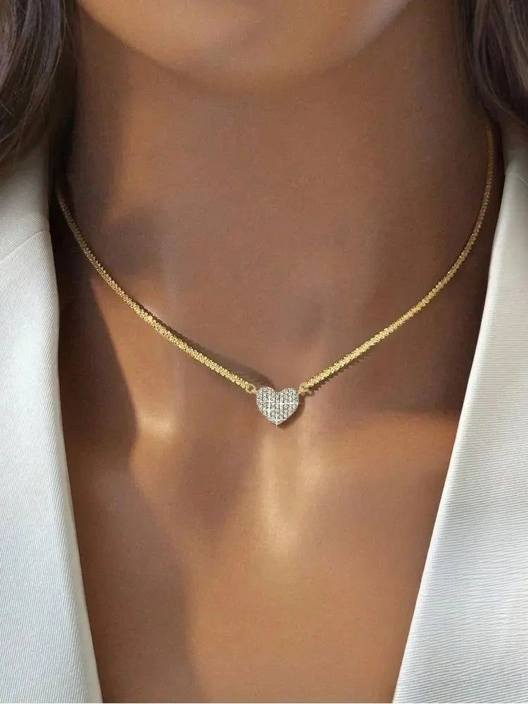 925 Sterling Silver Fashion Full Zircon Love Heart Necklace Luxury High Quality Fine Jewelry