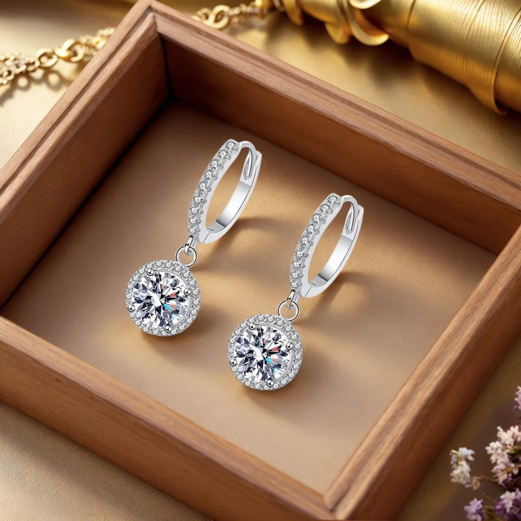 925 Sterling Silver 1 Carat Moissanite round Earrings Luxury Style