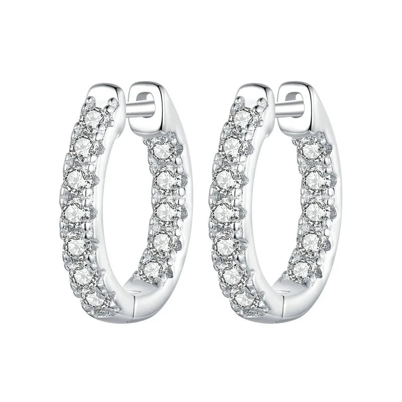 Gold Moissanite Hoop Earrings, 925 Sterling Silver D Color round Cut Lab Diamond Hypoallergenic Earrings