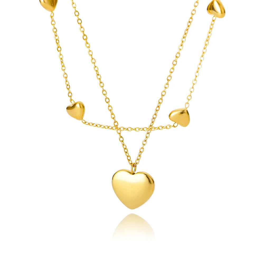 Heart Necklaces for Women Stainless Steel Gold Plated Chain Zircon Heart Pendant Choker Necklace Wedding Boho Jewelry Gift Femme